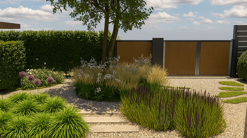 Tuin Van Heden Gezinstuin met eilandje in het groen in Rijkevorsel